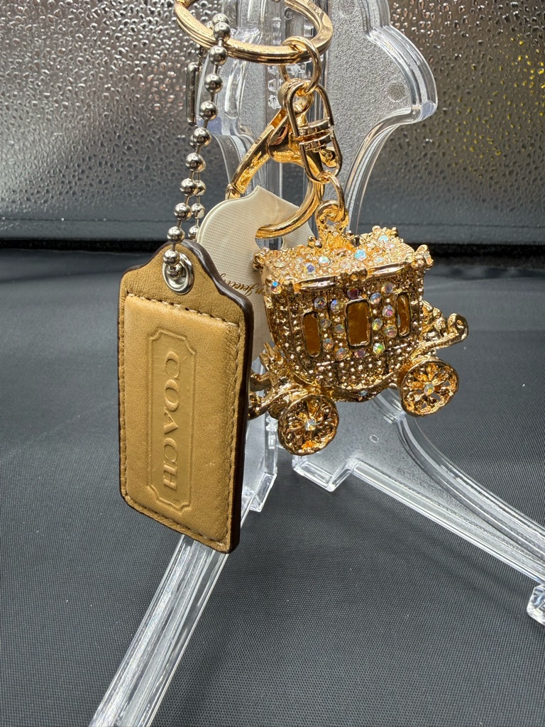 Coach Authentic Hang Tag With Unbranded Gold Jeweled Carriage Keychain